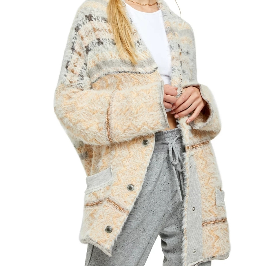 Free People Fair Weather Fuzzy Cardigan Sz S Oversized So Cozy